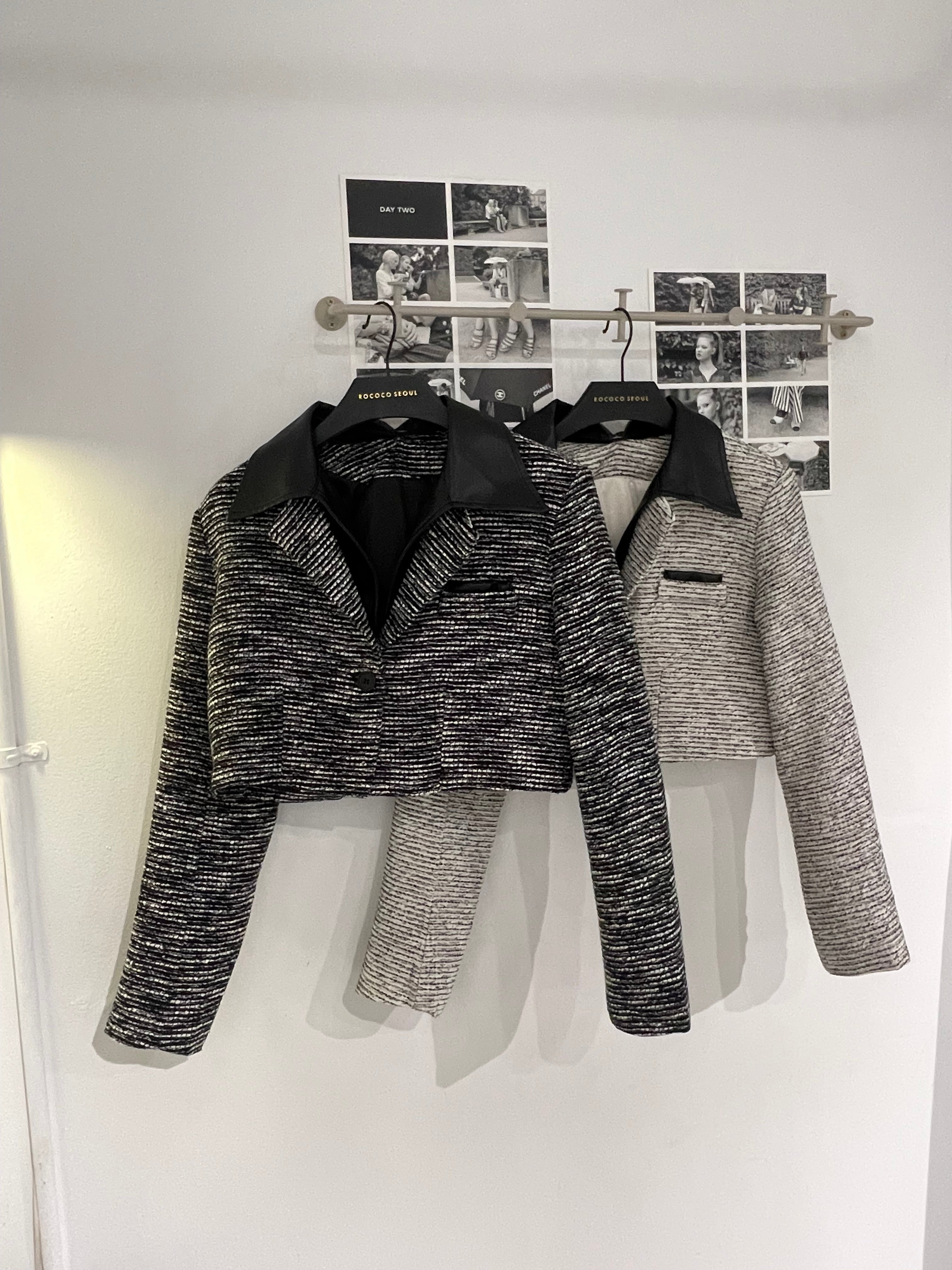 Yuni Leather Collar Tweed Jacket