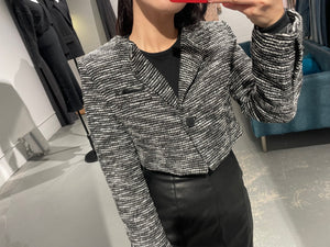 Yuni Leather Collar Tweed Jacket