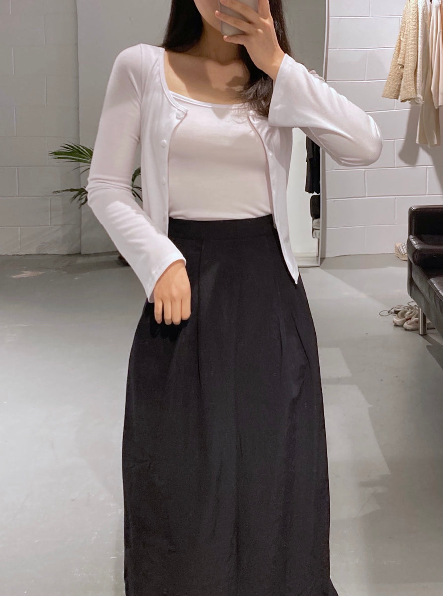 スカート 87MM [Mmlg W] NYLON LONG SKIRT 4XK328 Women's 2024 Casual Maxi Long Skirt Solid Elastic Waist