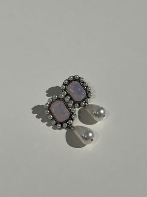 Antic Rectan Pearl Drop Earrings