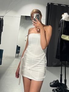 Peach White Wrap Dress