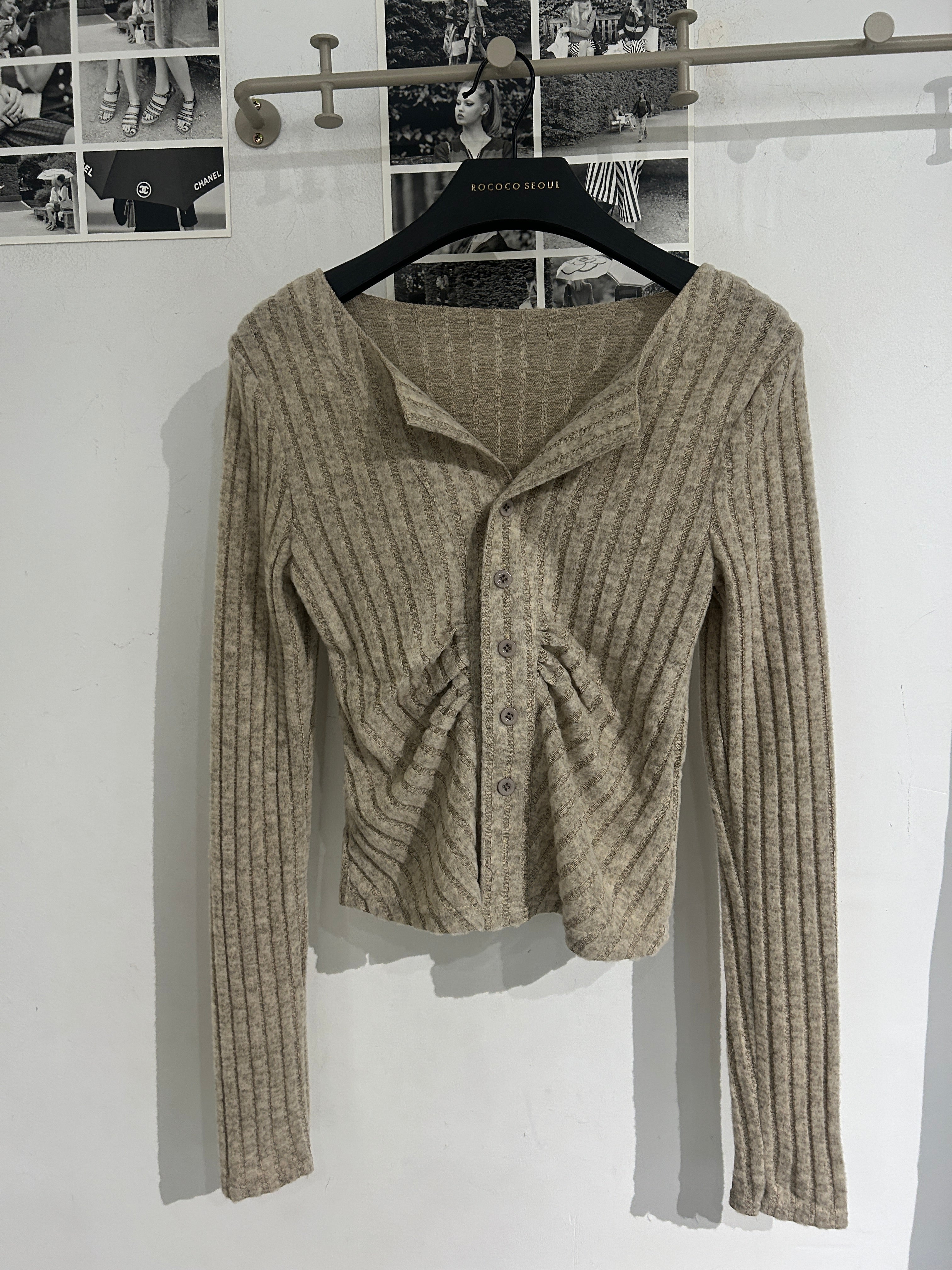 Carrot Shirring Ribbed Cardigan