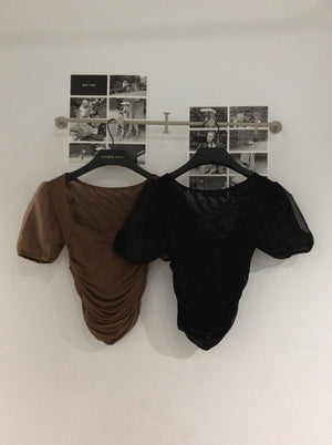 Yuni Mesh Puff Shirring Top