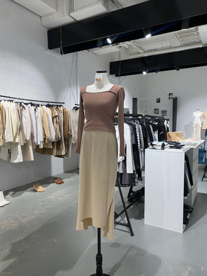 Arc Linen Slit Long Skirt