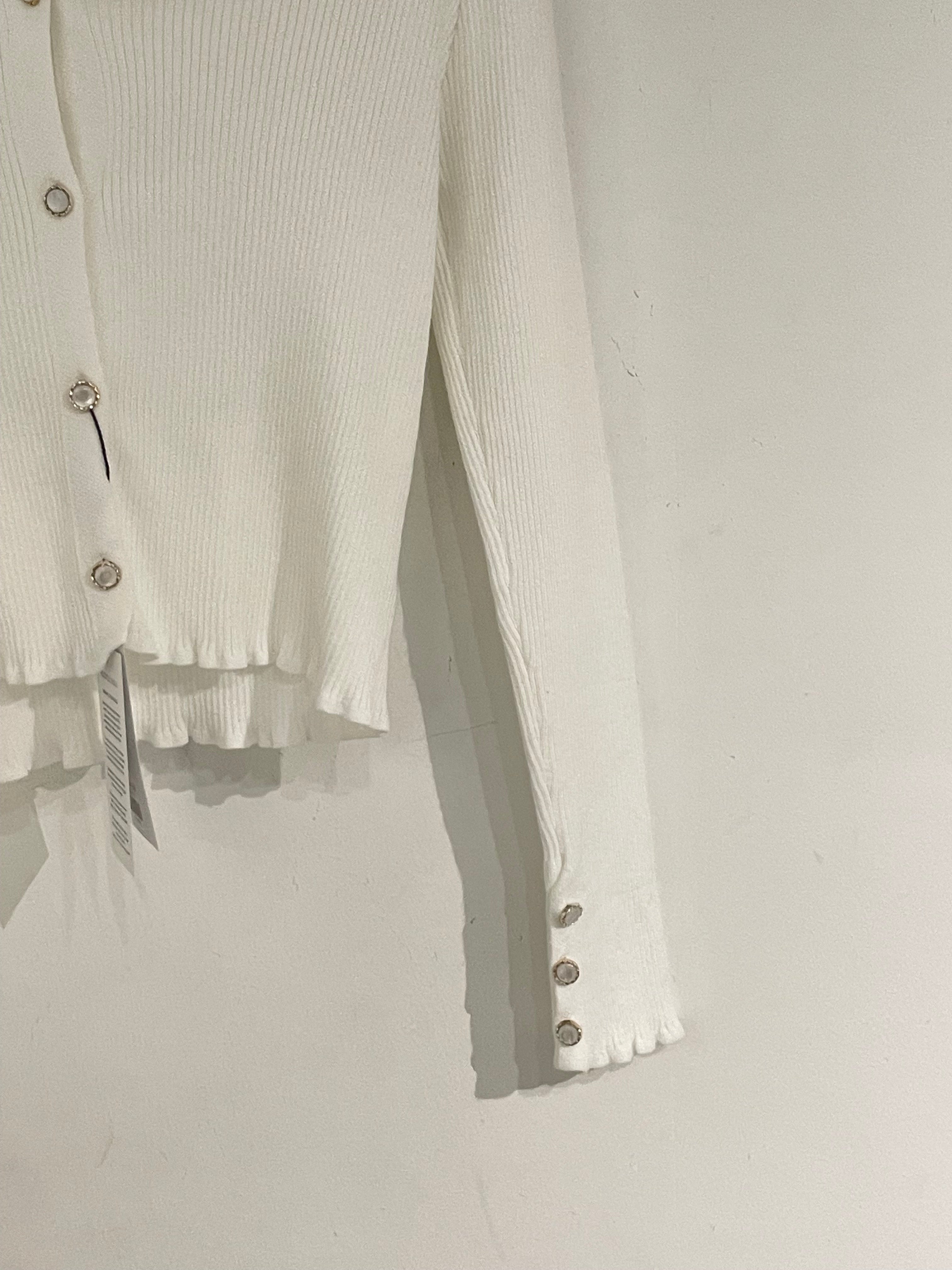 Ribbed Slim Cardigan w Jewel Buttons