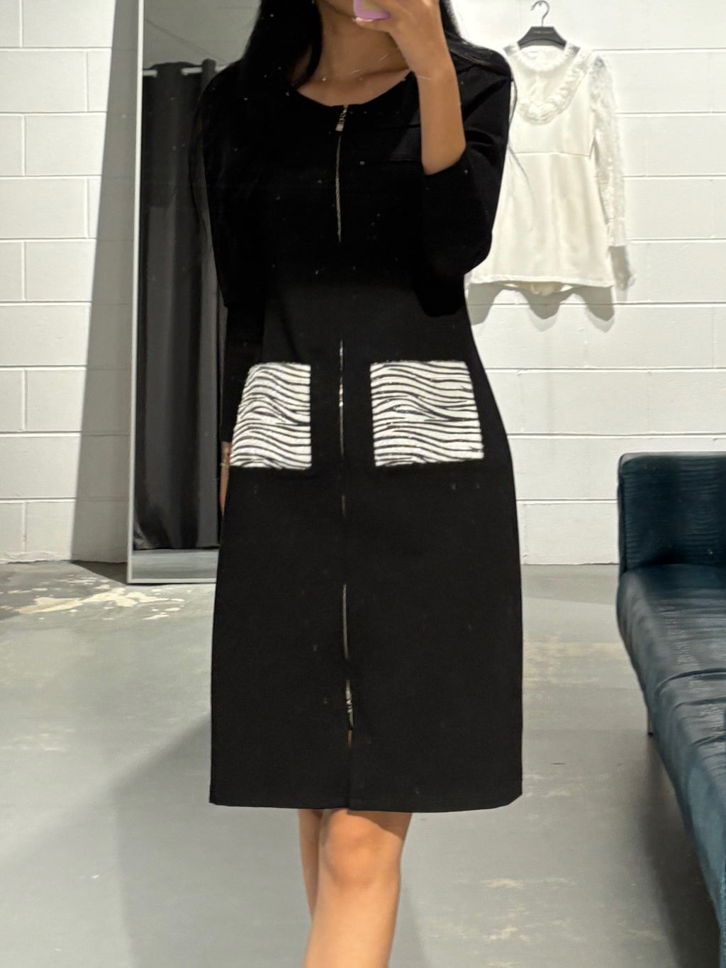 Zebra Pocket Zip Dress Jacket