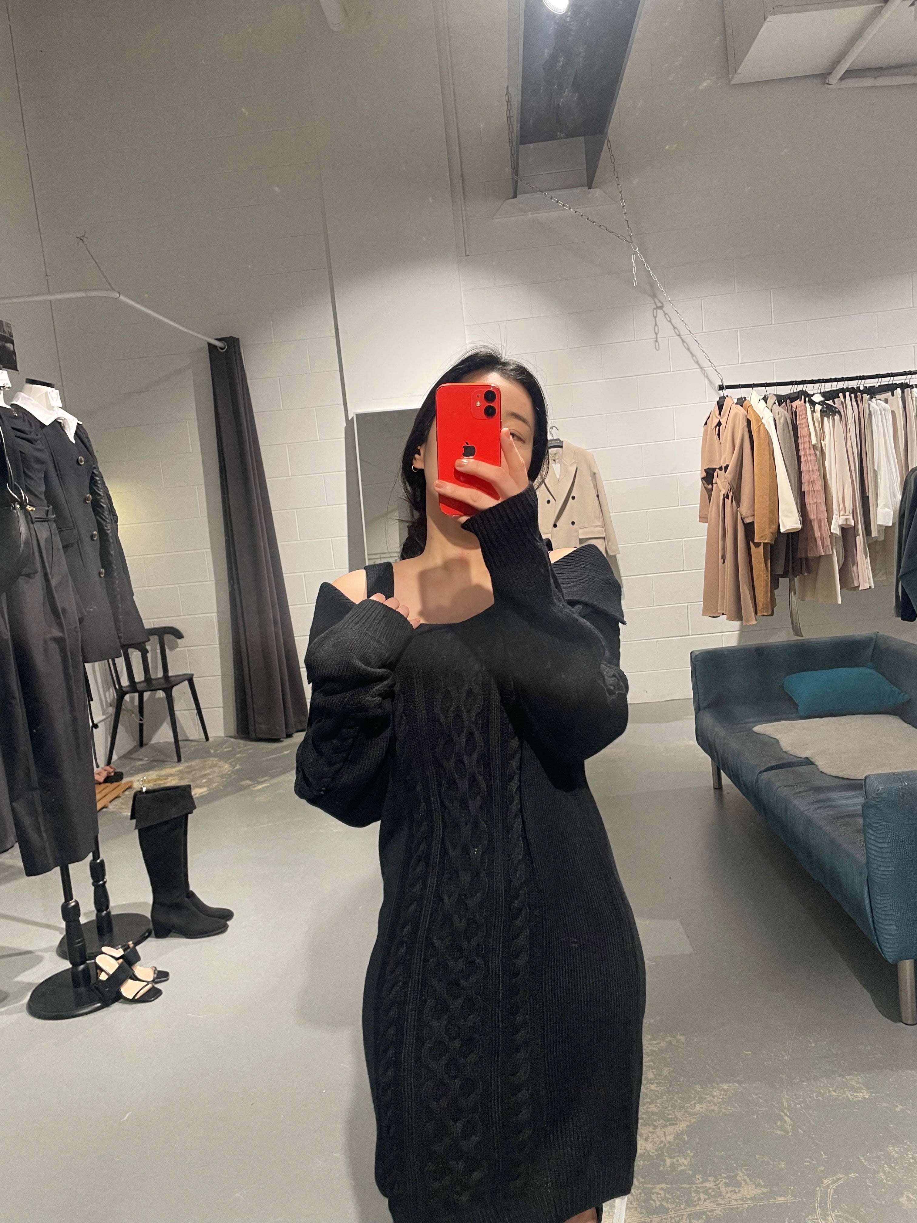 Collar Off Long Knit