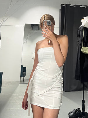 Peach White Wrap Dress