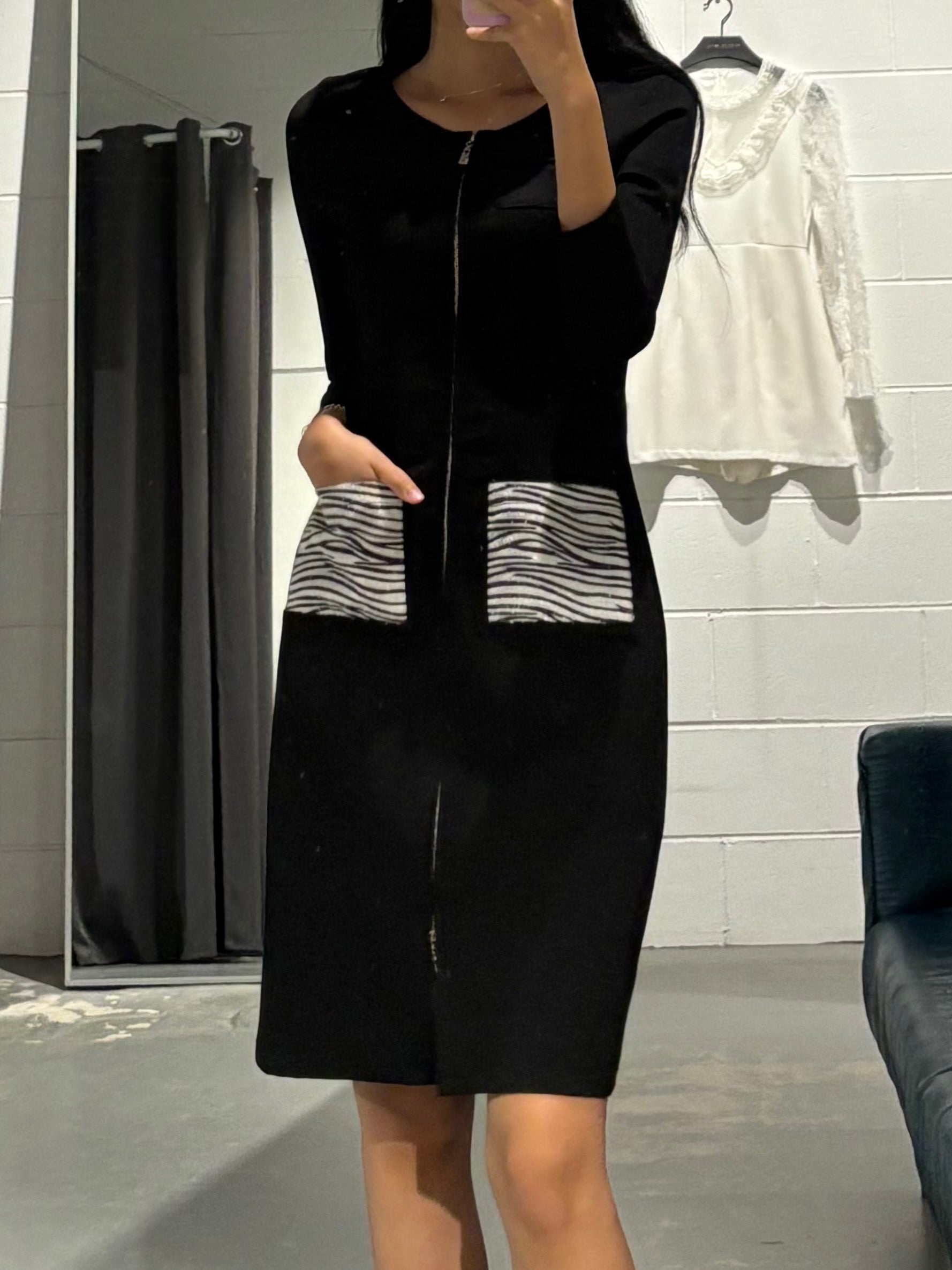 Zebra Pocket Zip Dress Jacket