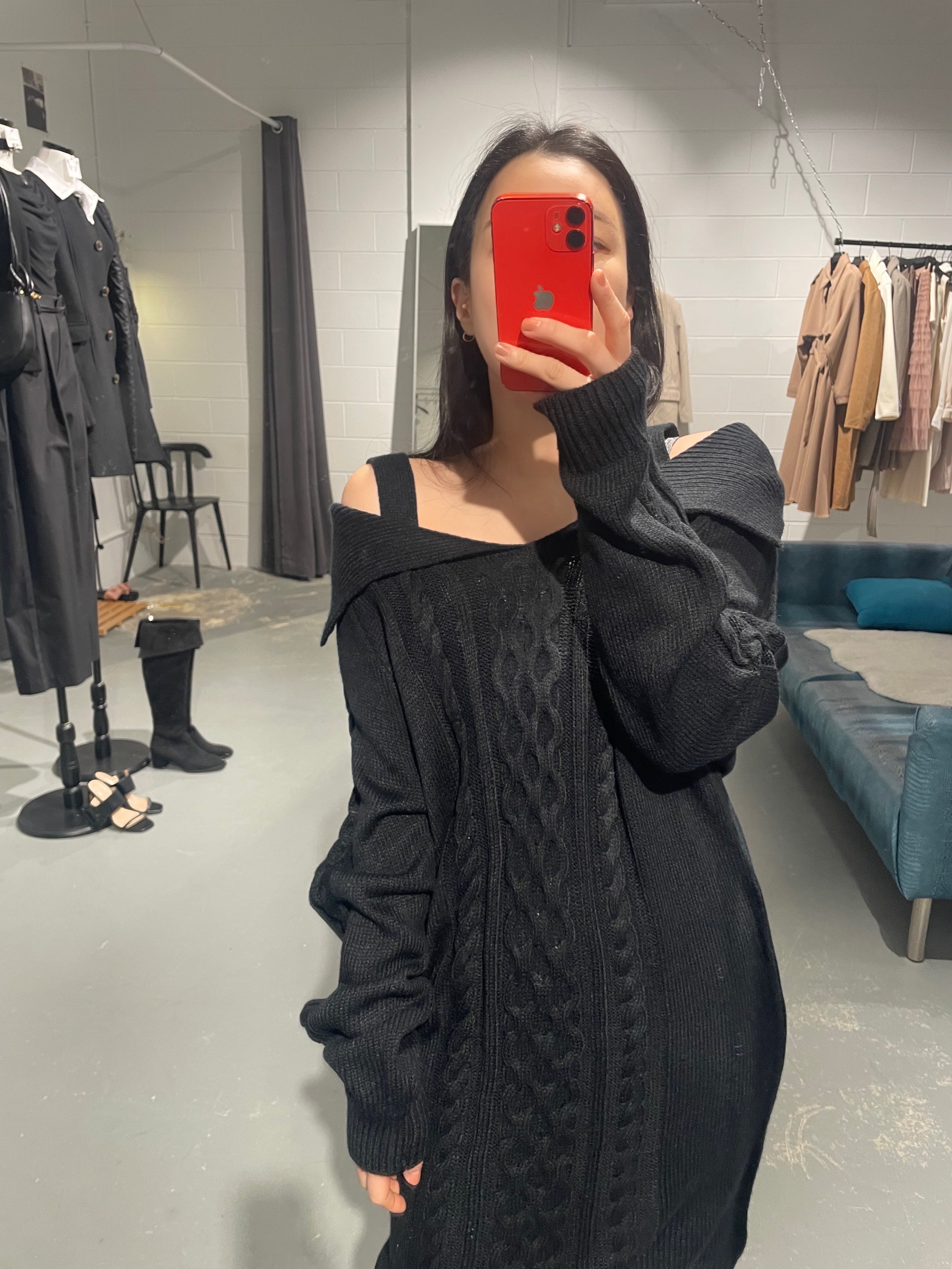 Collar Off Long Knit