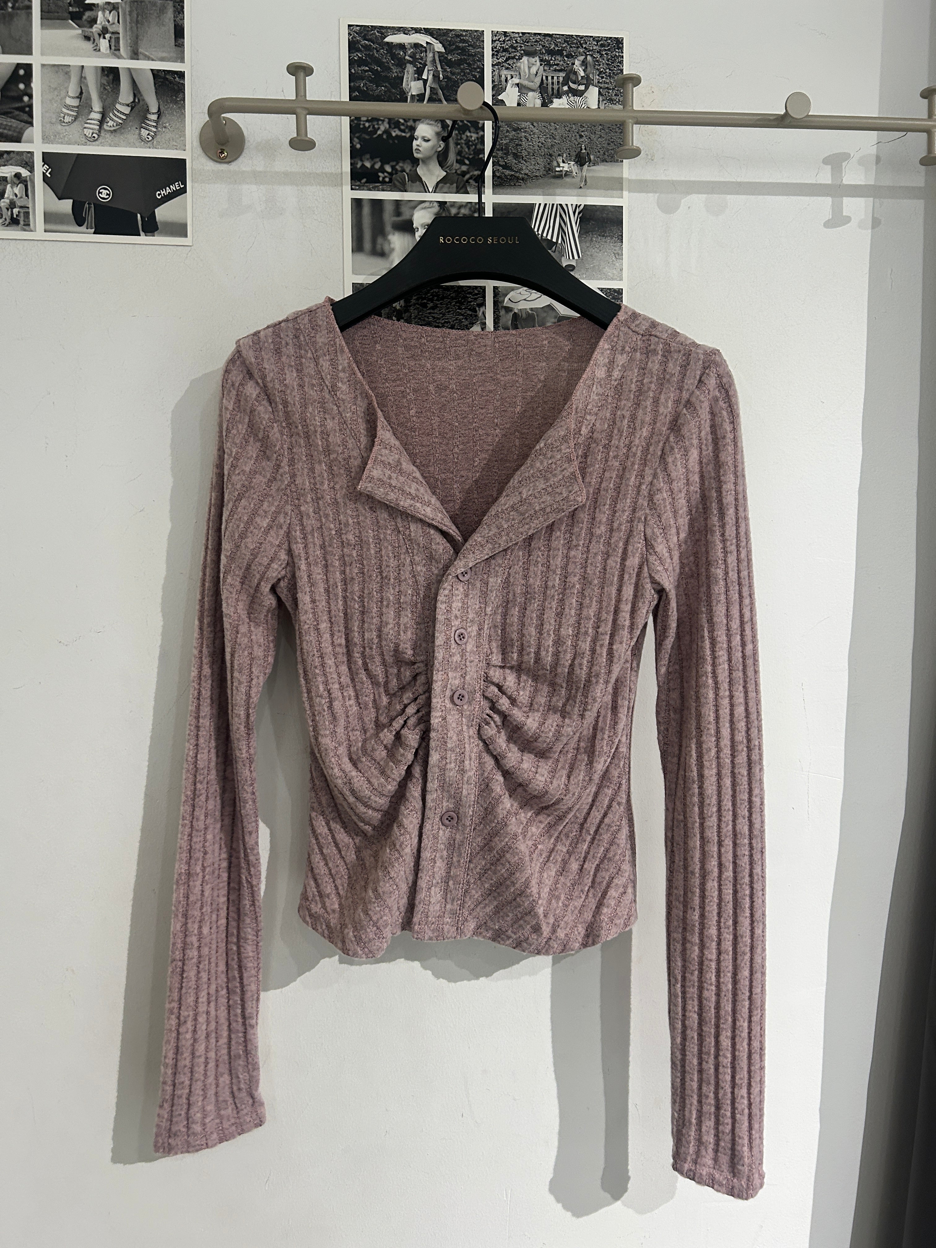 Carrot Shirring Ribbed Cardigan