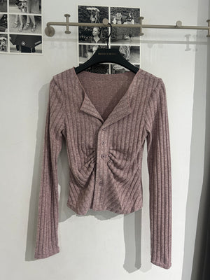 Carrot Shirring Ribbed Cardigan