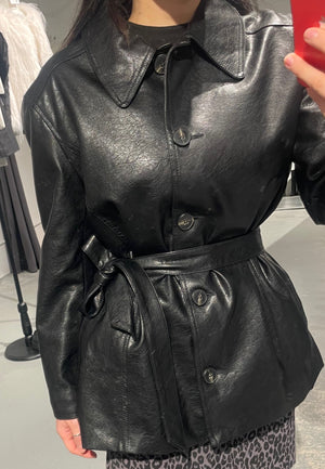 Over Belt Faux Leather Jacket