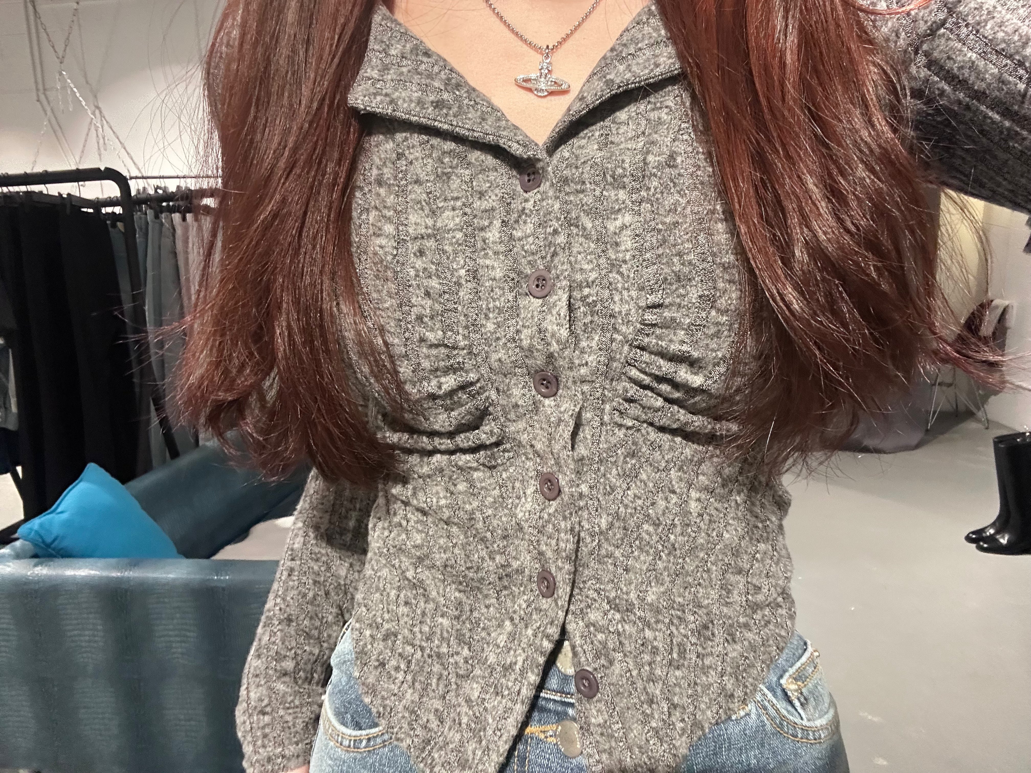 Carrot Shirring Ribbed Cardigan