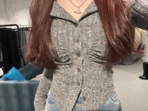 Carrot Shirring Ribbed Cardigan