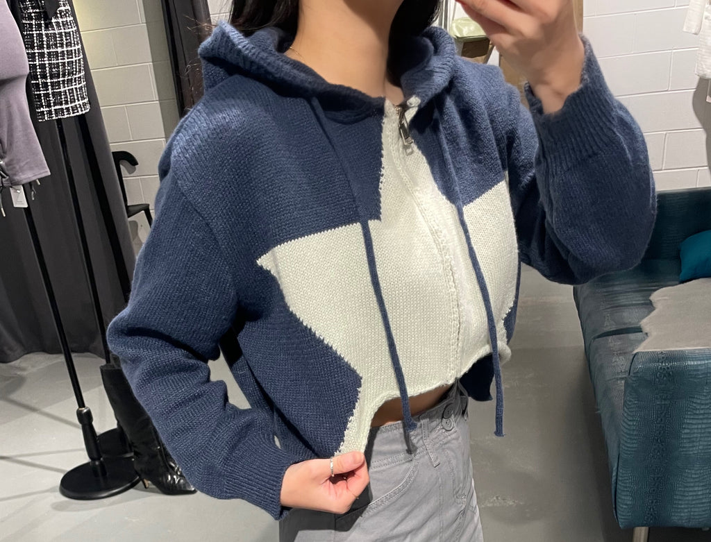 Mool Star Zip Crop Hoodie Knit
