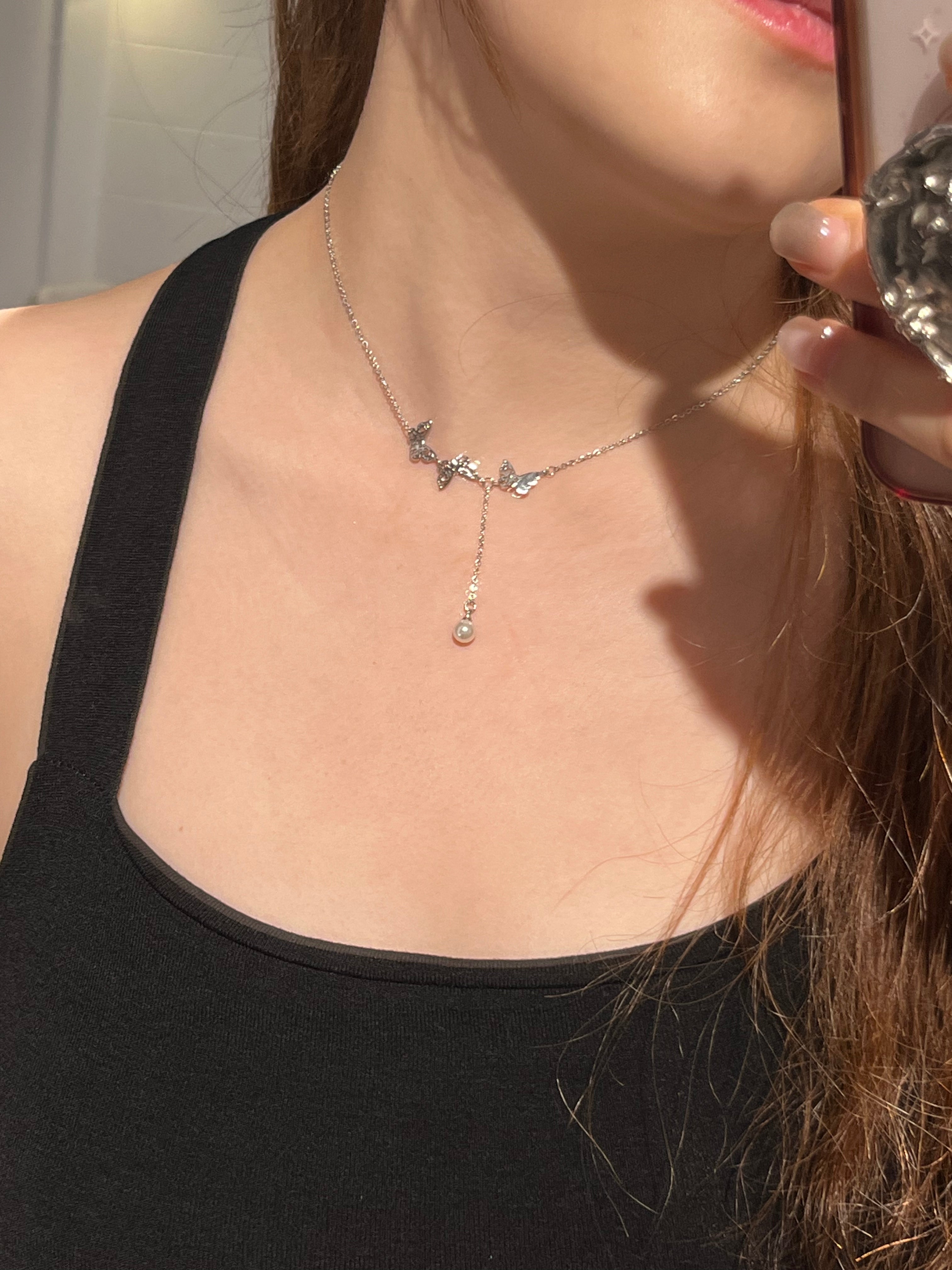 Butterfly Pearl Drop Necklace