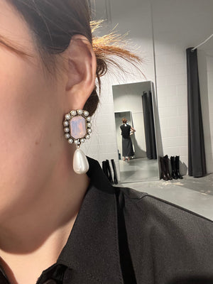 Antic Rectan Pearl Drop Earrings