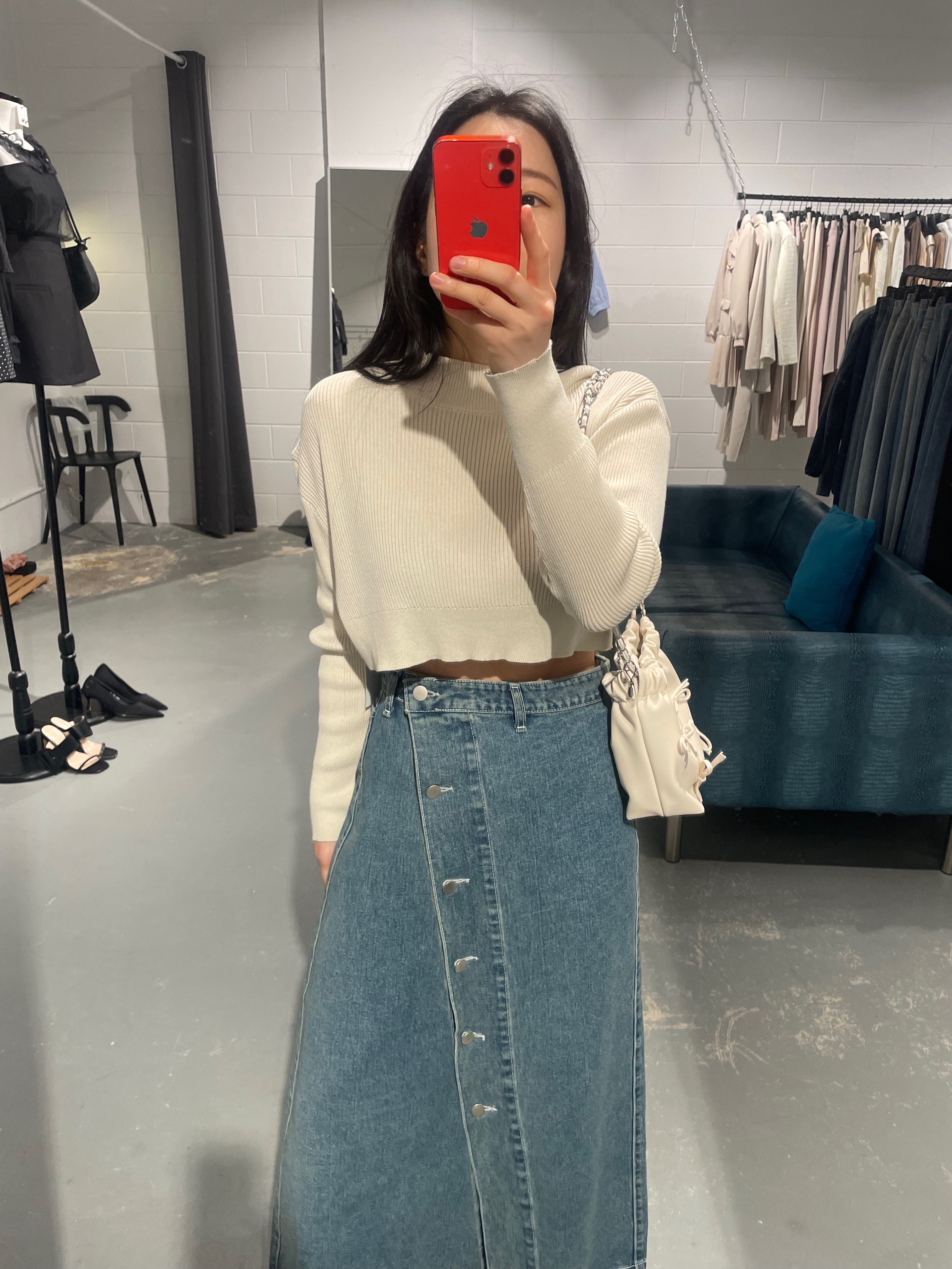 Grove Button Denim Skirt