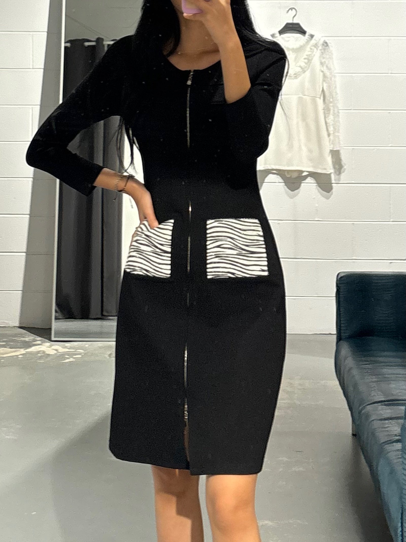 Zebra Pocket Zip Dress Jacket