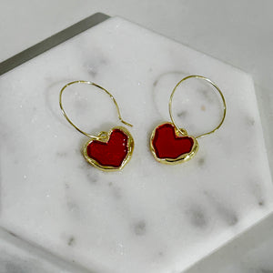 Red Heart Hoop Earrings