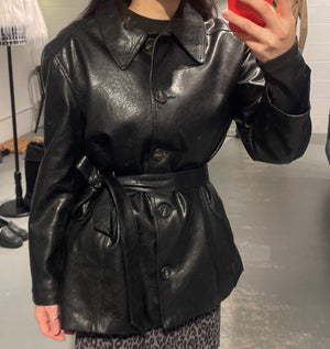Over Belt Faux Leather Jacket