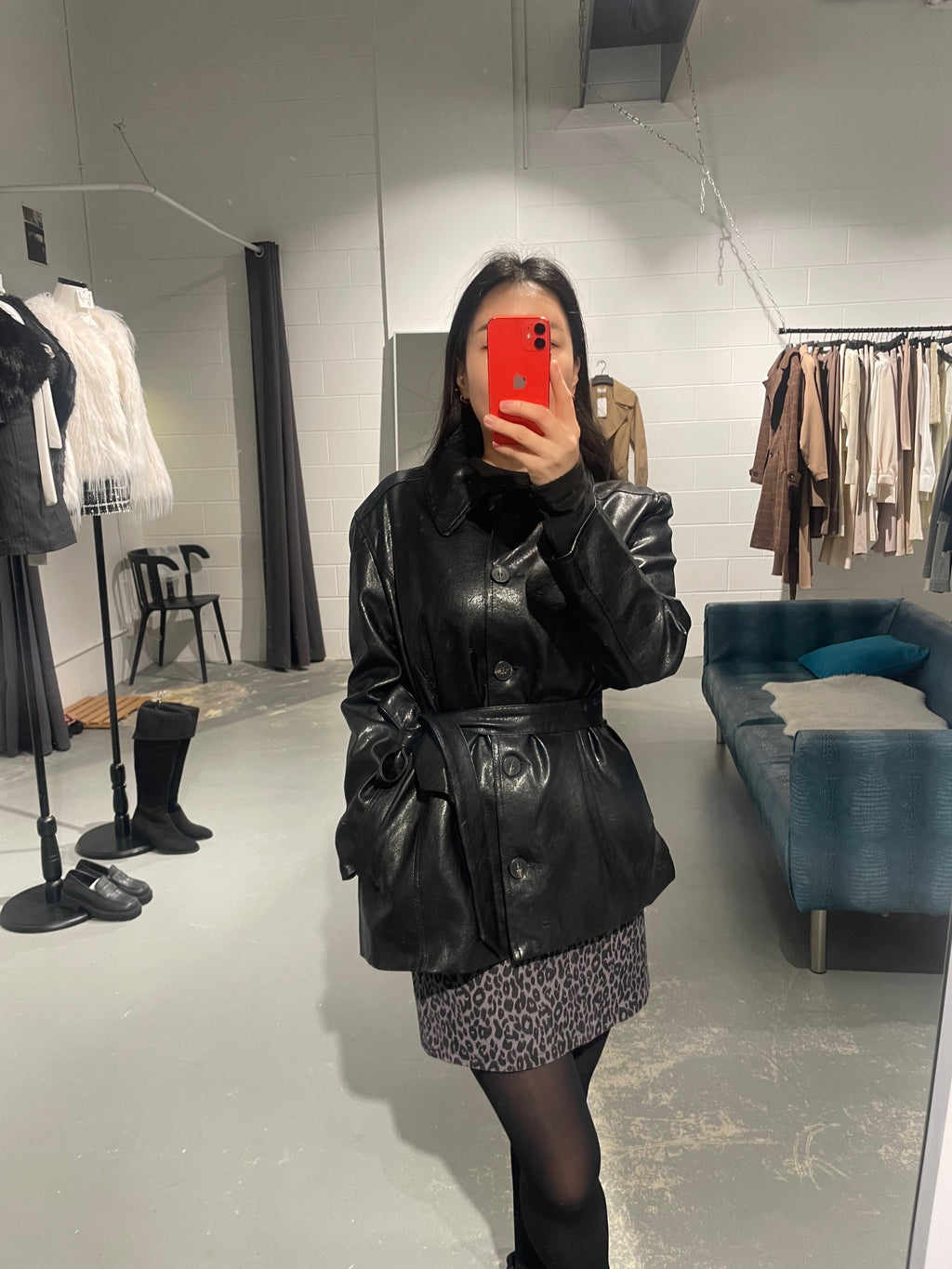 Over Belt Faux Leather Jacket