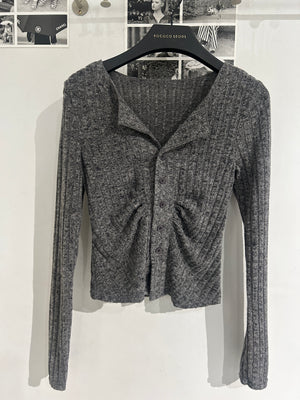 Carrot Shirring Ribbed Cardigan