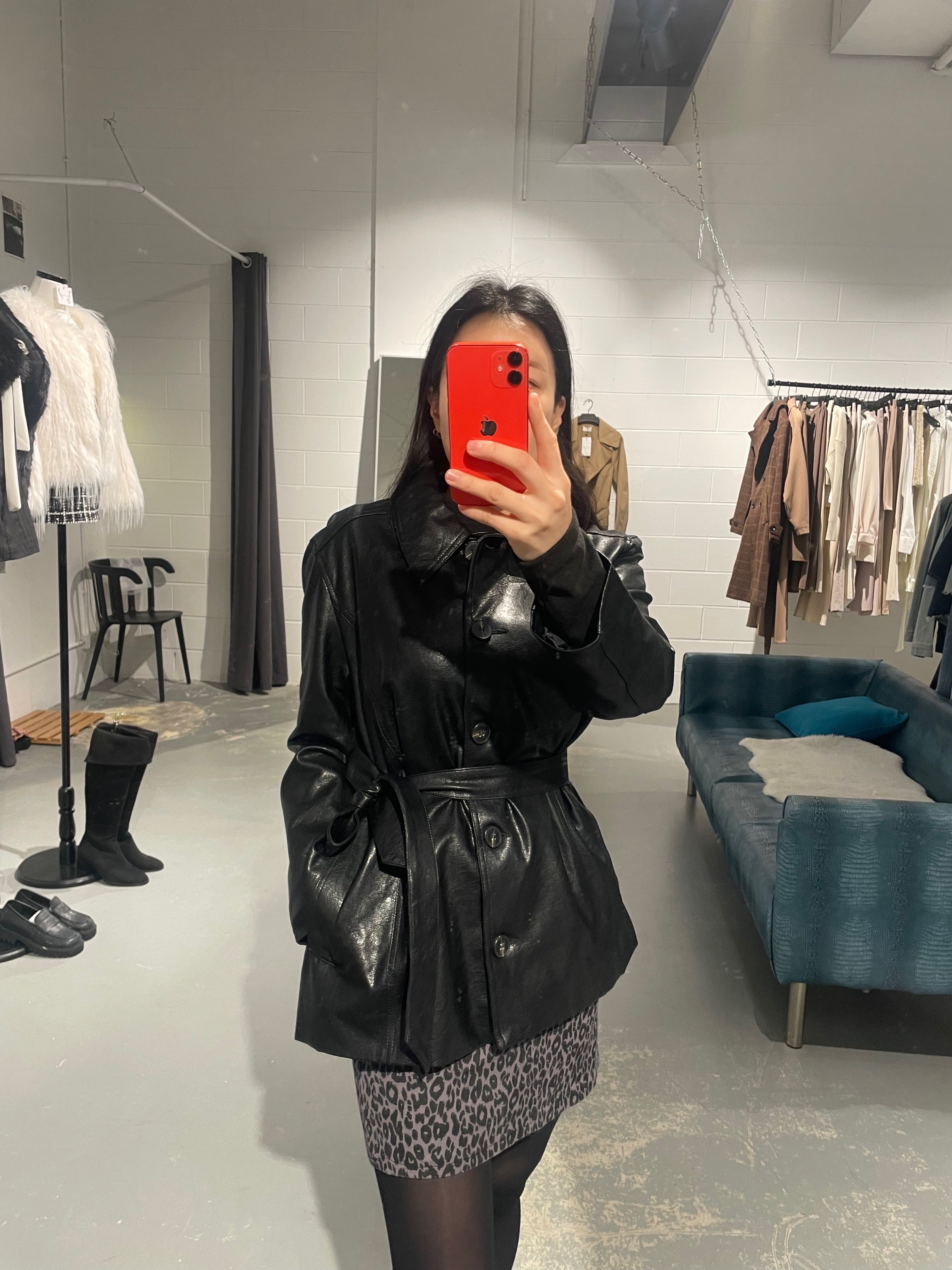 Over Belt Faux Leather Jacket