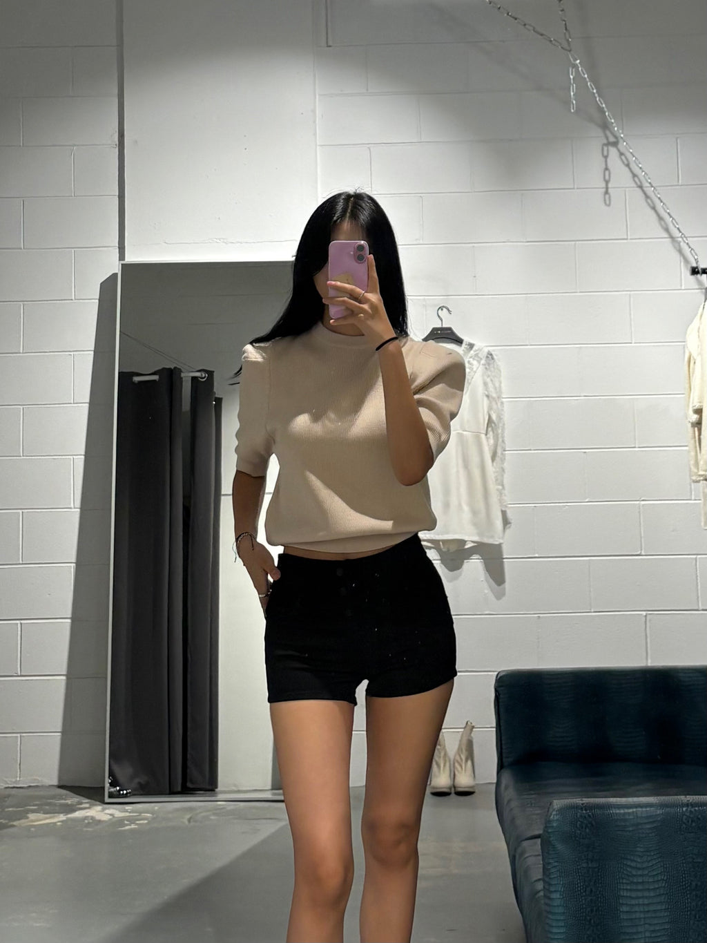 Three Button Black Shorts