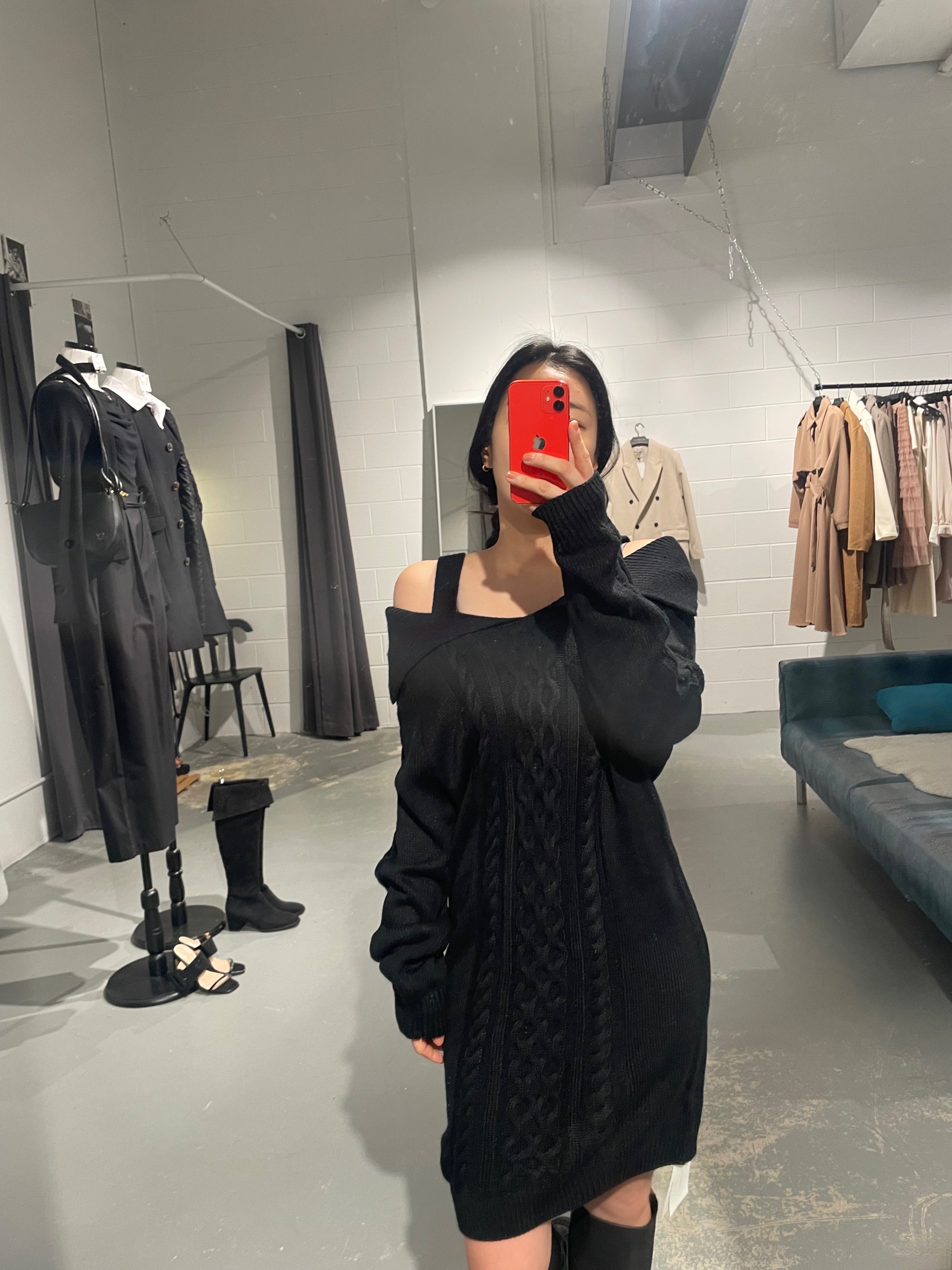 Collar Off Long Knit