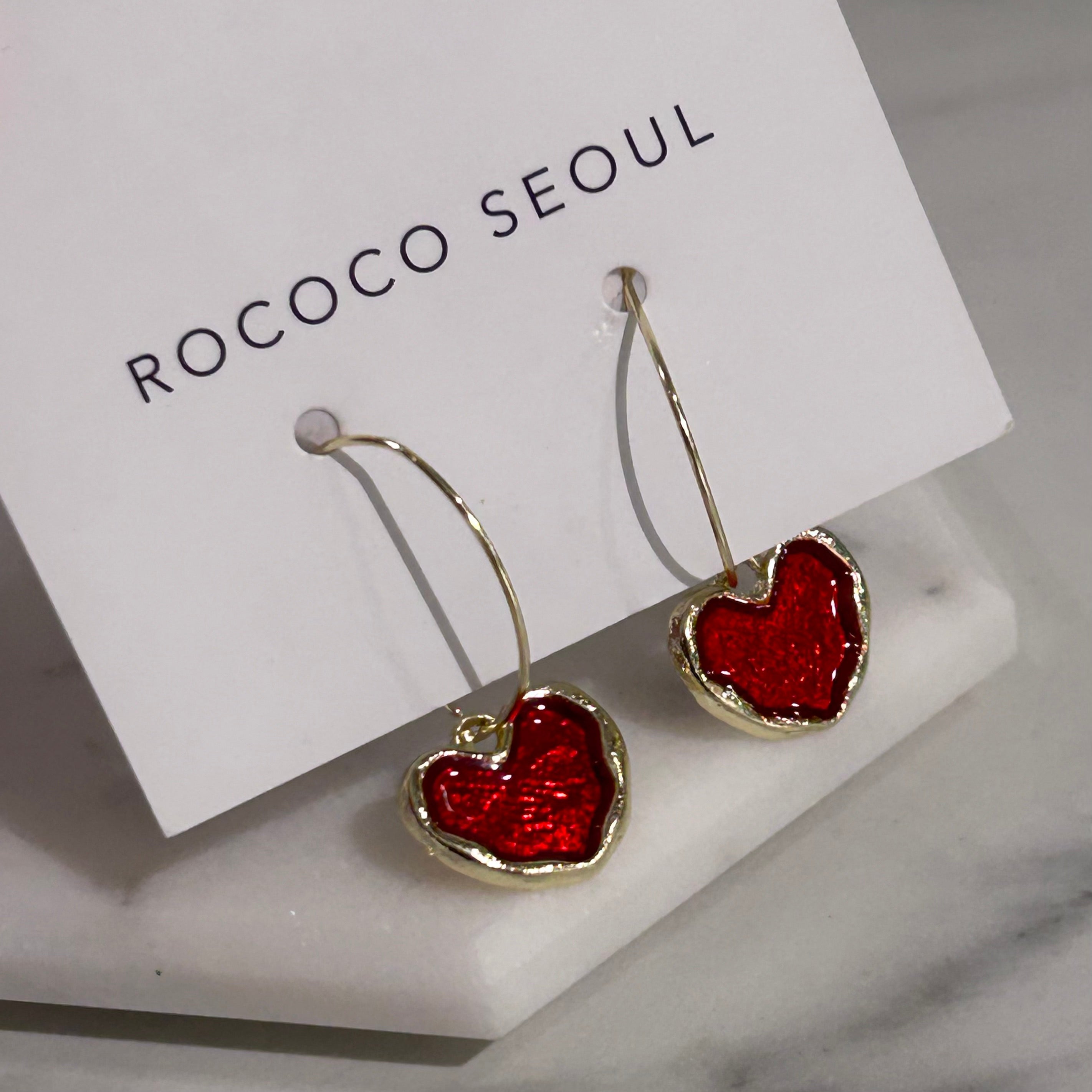 Red Heart Hoop Earrings