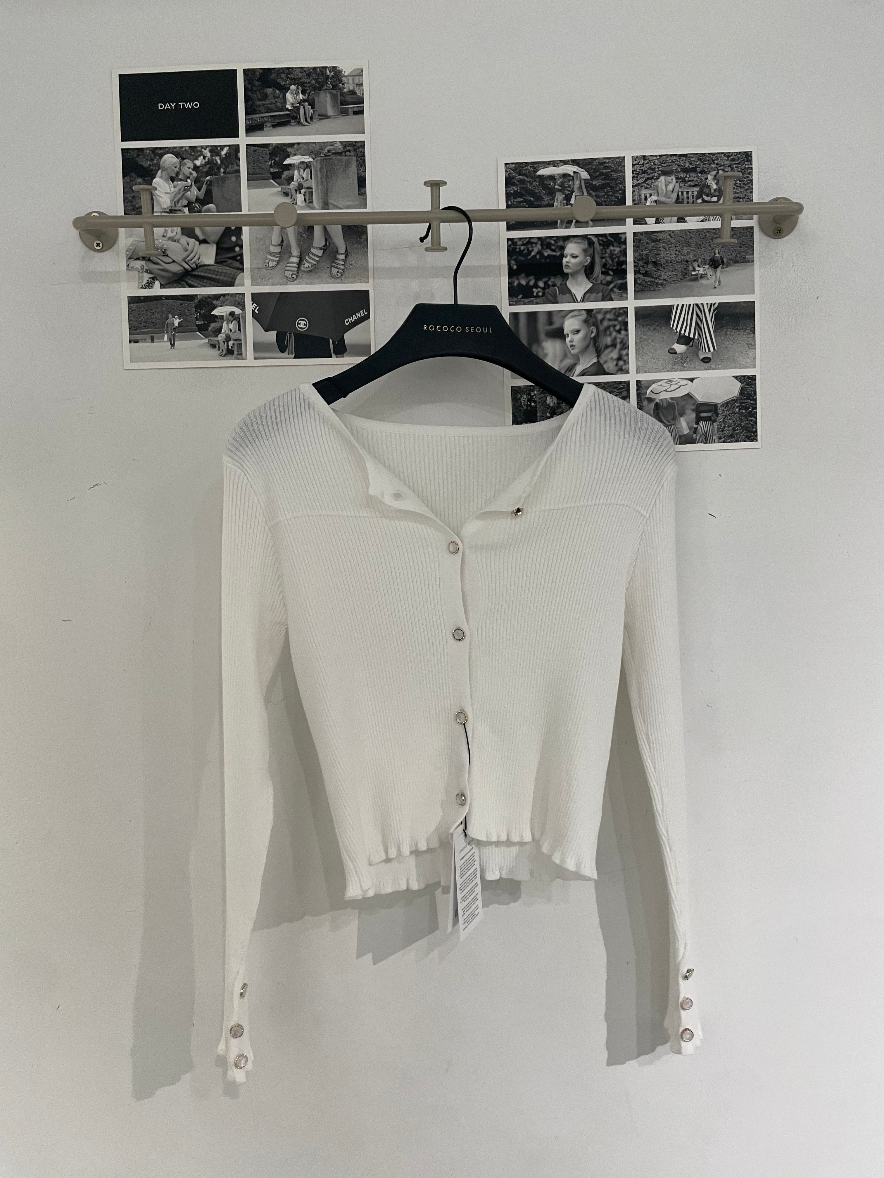 Ribbed Slim Cardigan w Jewel Buttons