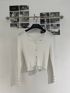 Ribbed Slim Cardigan w Jewel Buttons