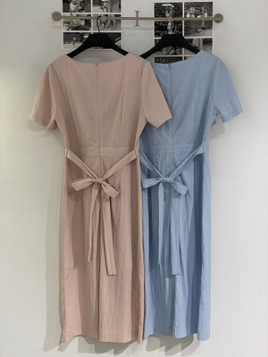 Bring puff ribbon long dress