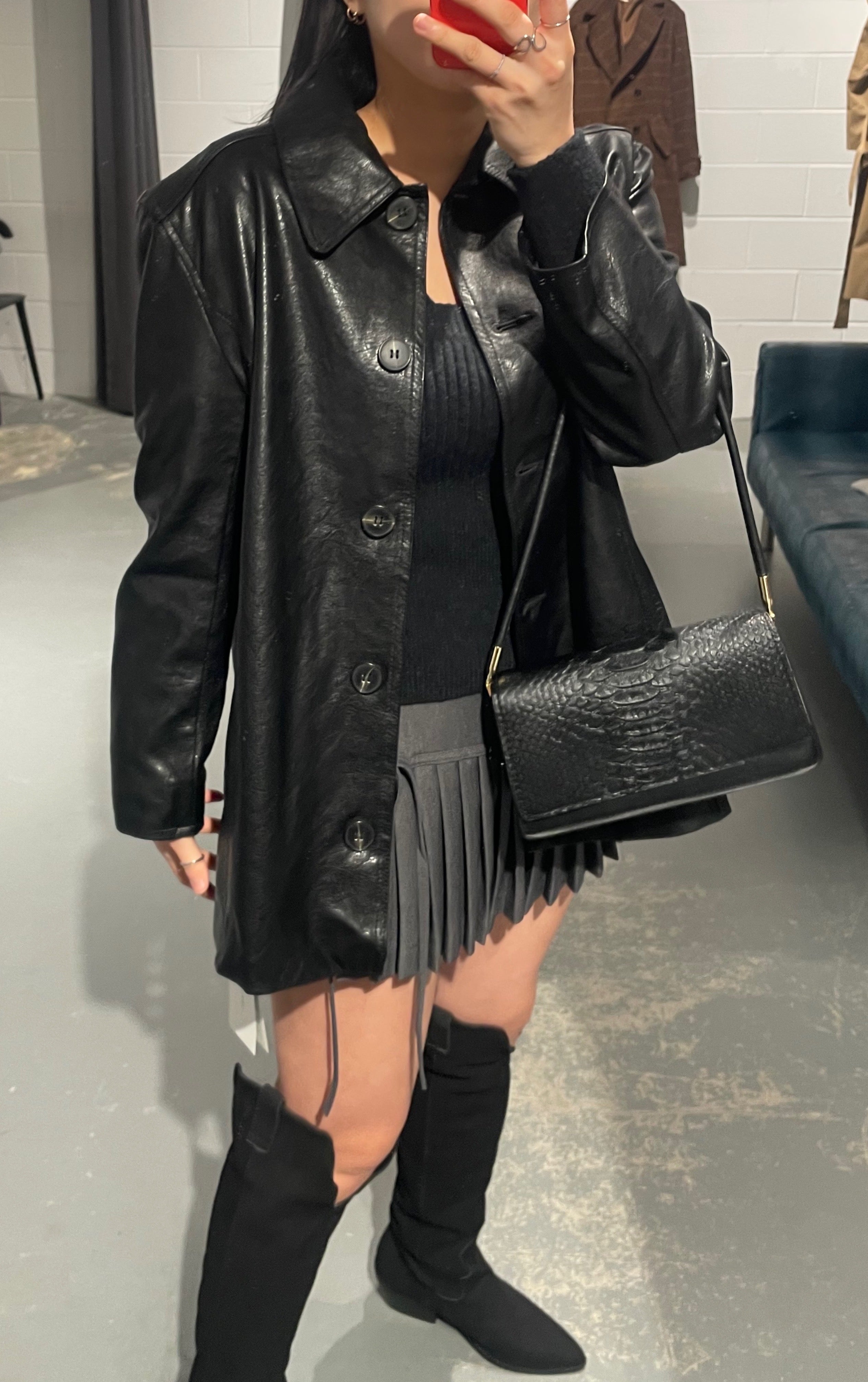 Over Belt Faux Leather Jacket