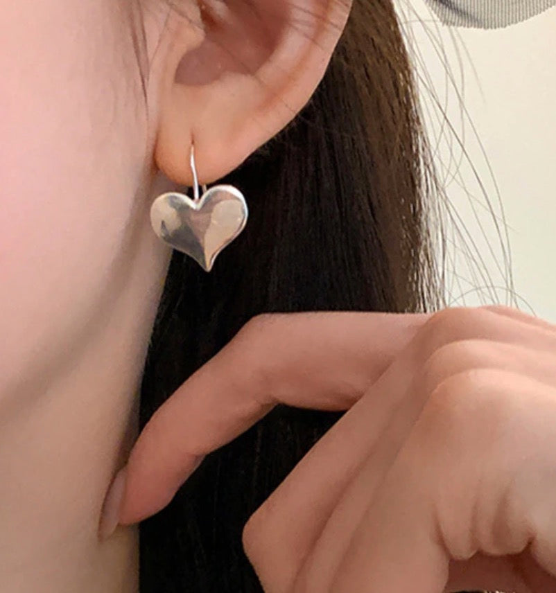 Flat Heart Earrings (Silver 925)