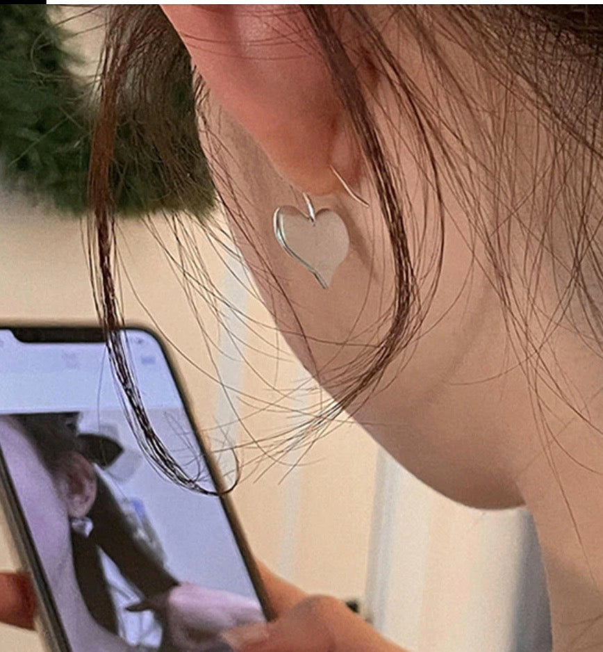 Flat Heart Earrings (Silver 925)