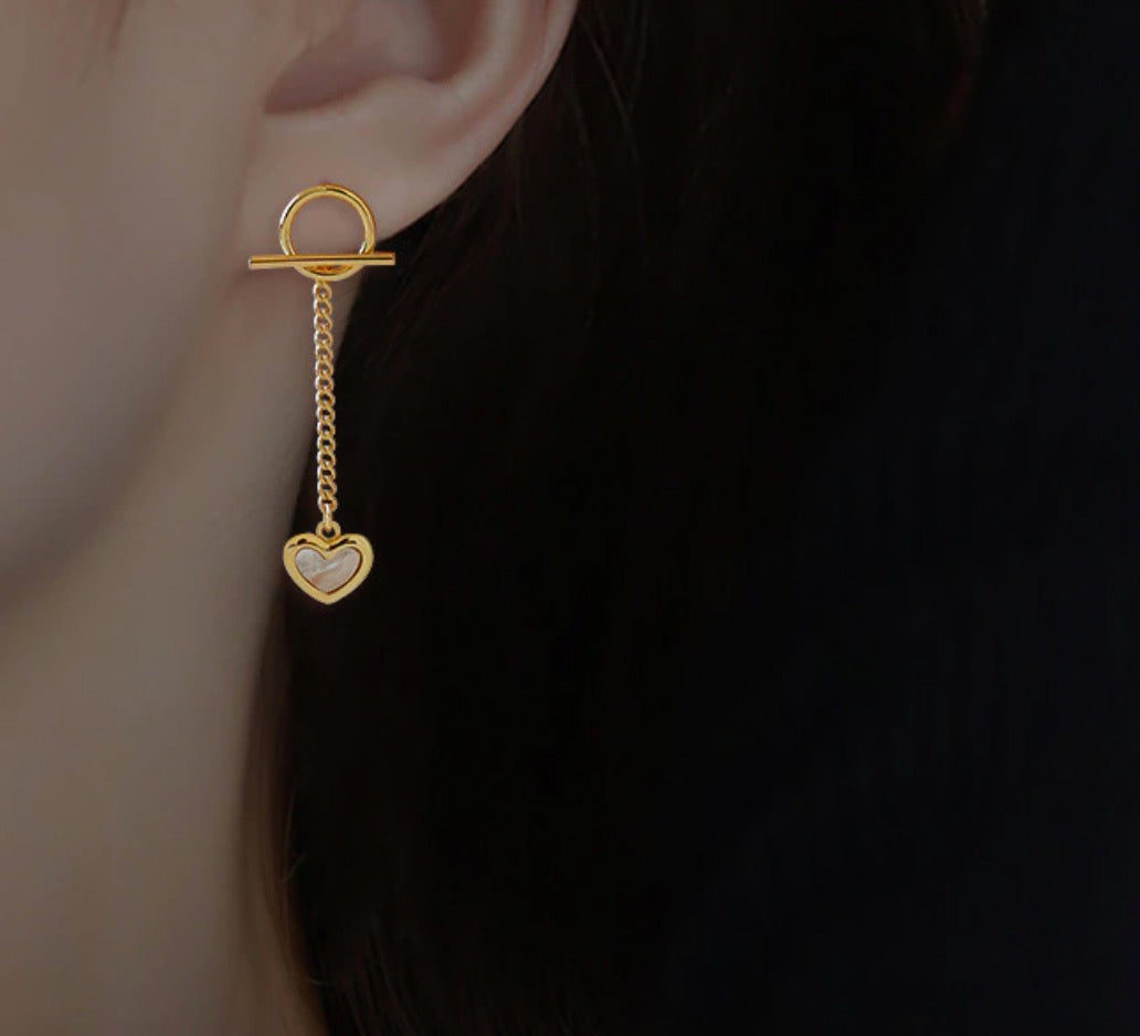 Heart Bar Unbal Earrings (Silver 925)