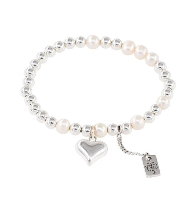 Pearl Heart Ball Bracelet (925 Silver)