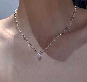 Cubic Heart Beads Necklace (925 Silver)