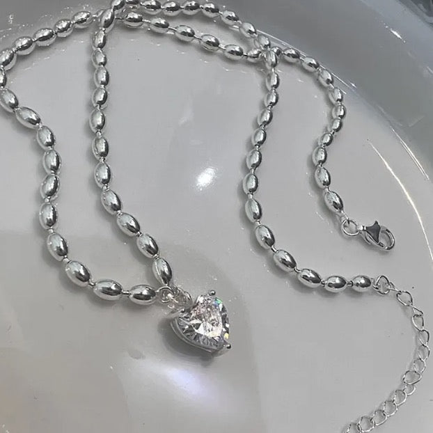 Cubic Heart Beads Necklace (925 Silver)