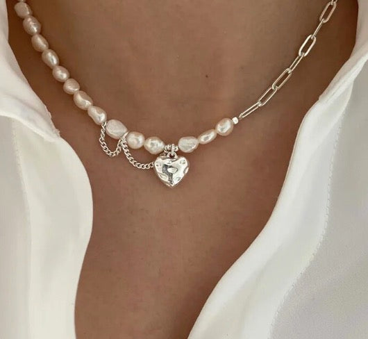 Pearl Chain Heart Necklace