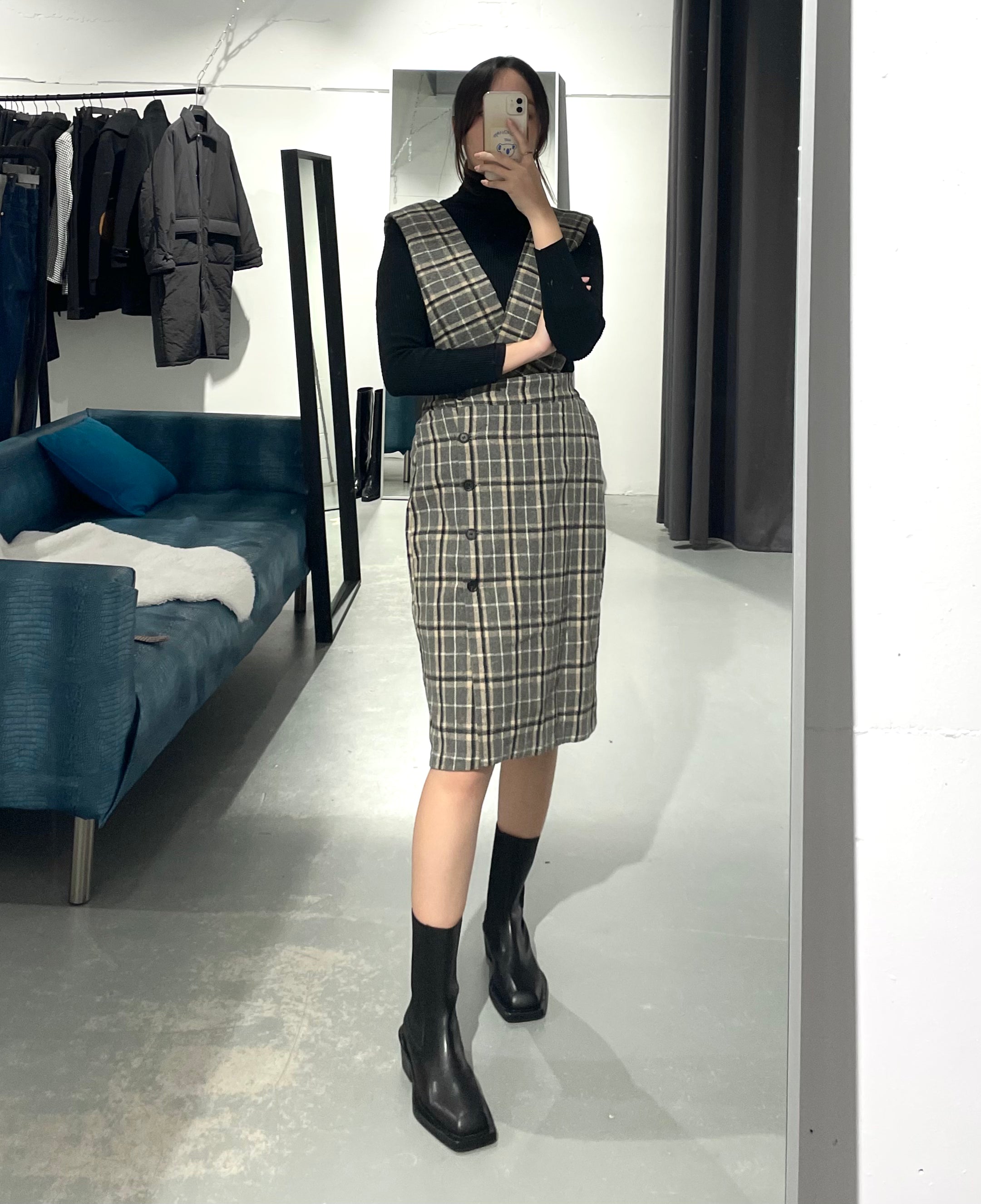 Style Grey Check Suspender Skirt