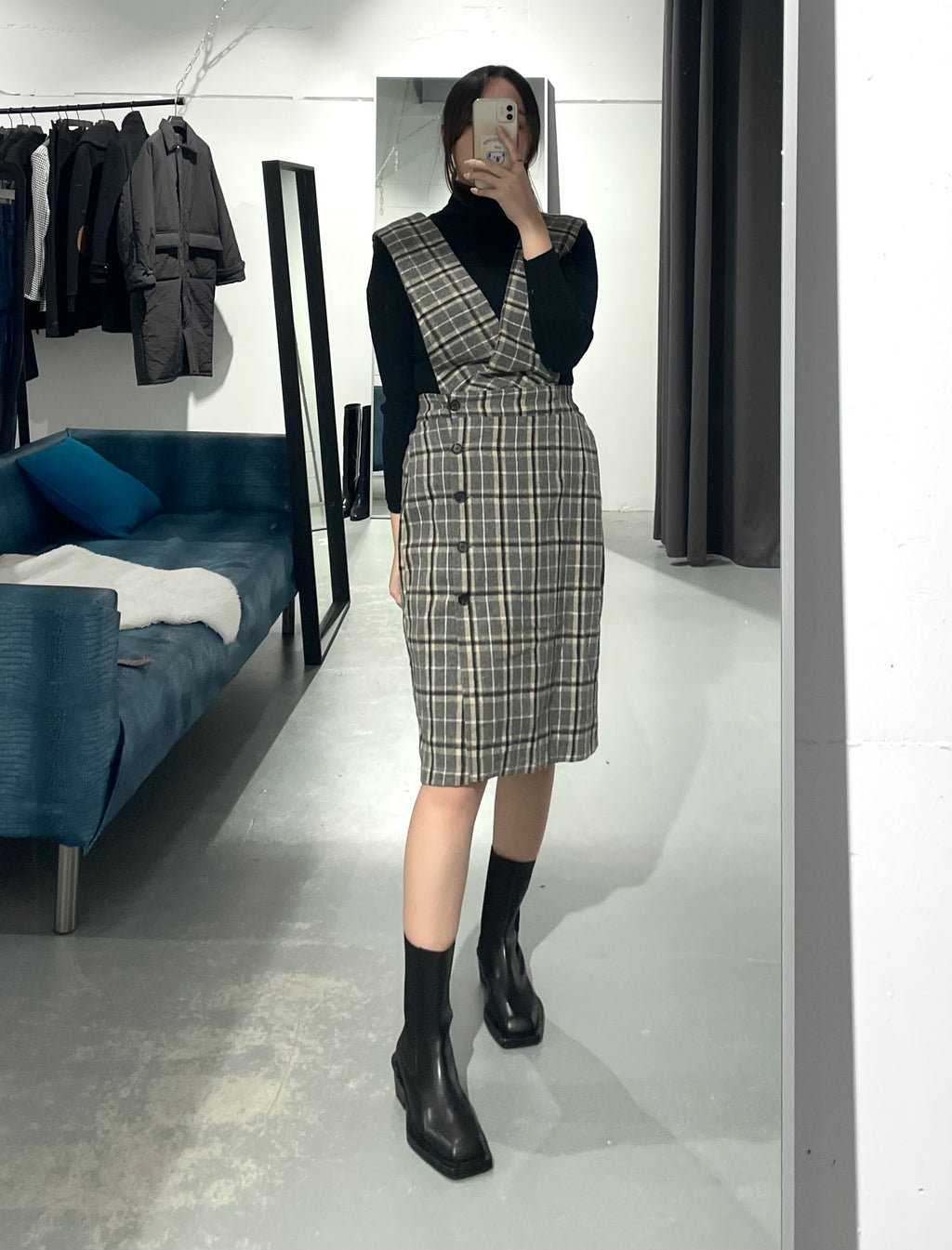 Style Grey Check Suspender Skirt