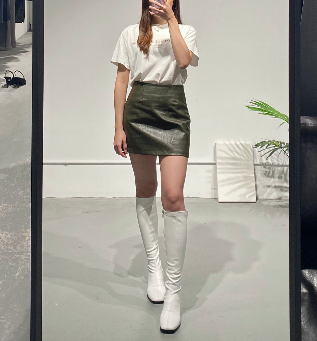 Khaki leather Mini Skirt