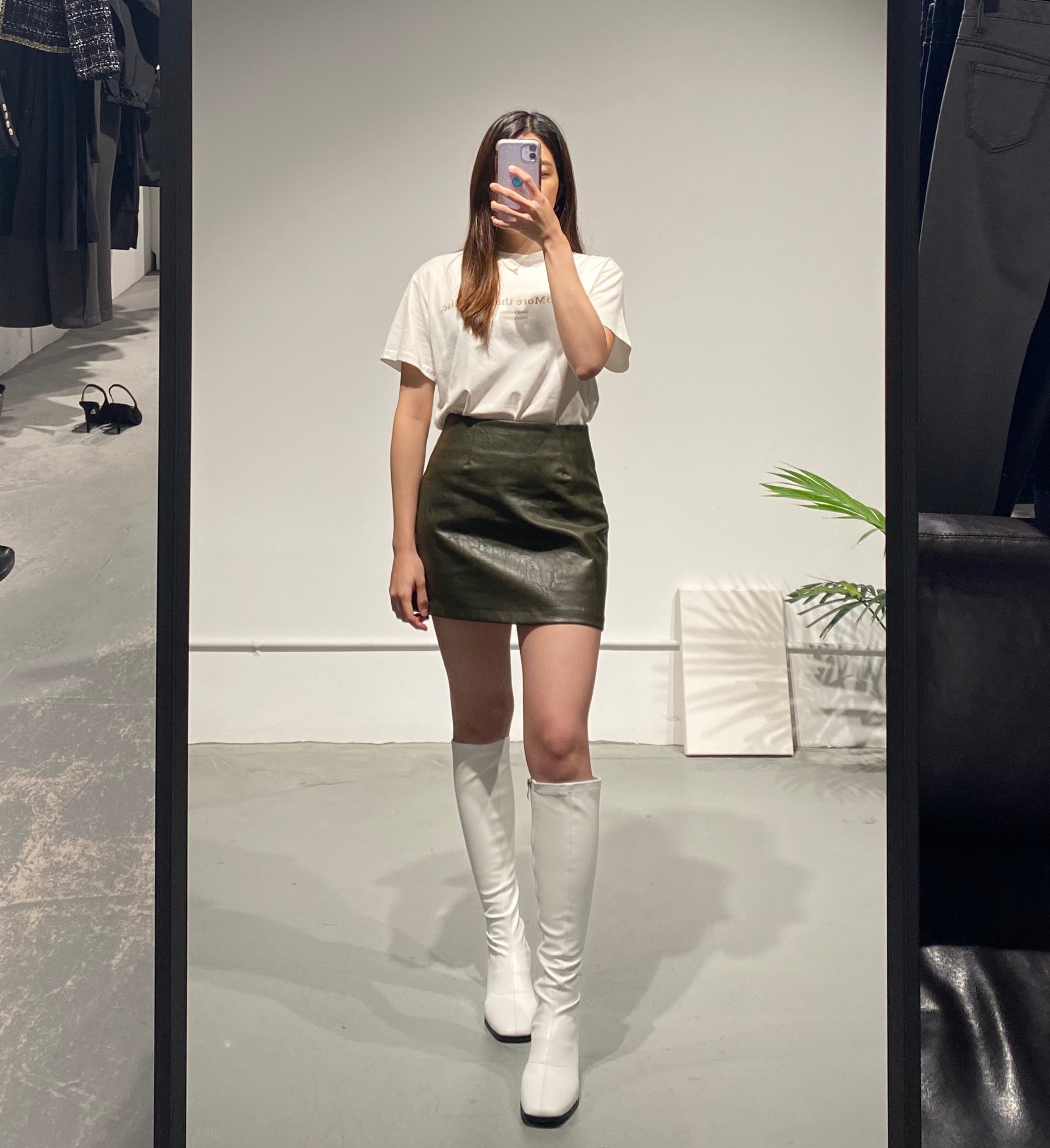 Khaki leather Mini Skirt
