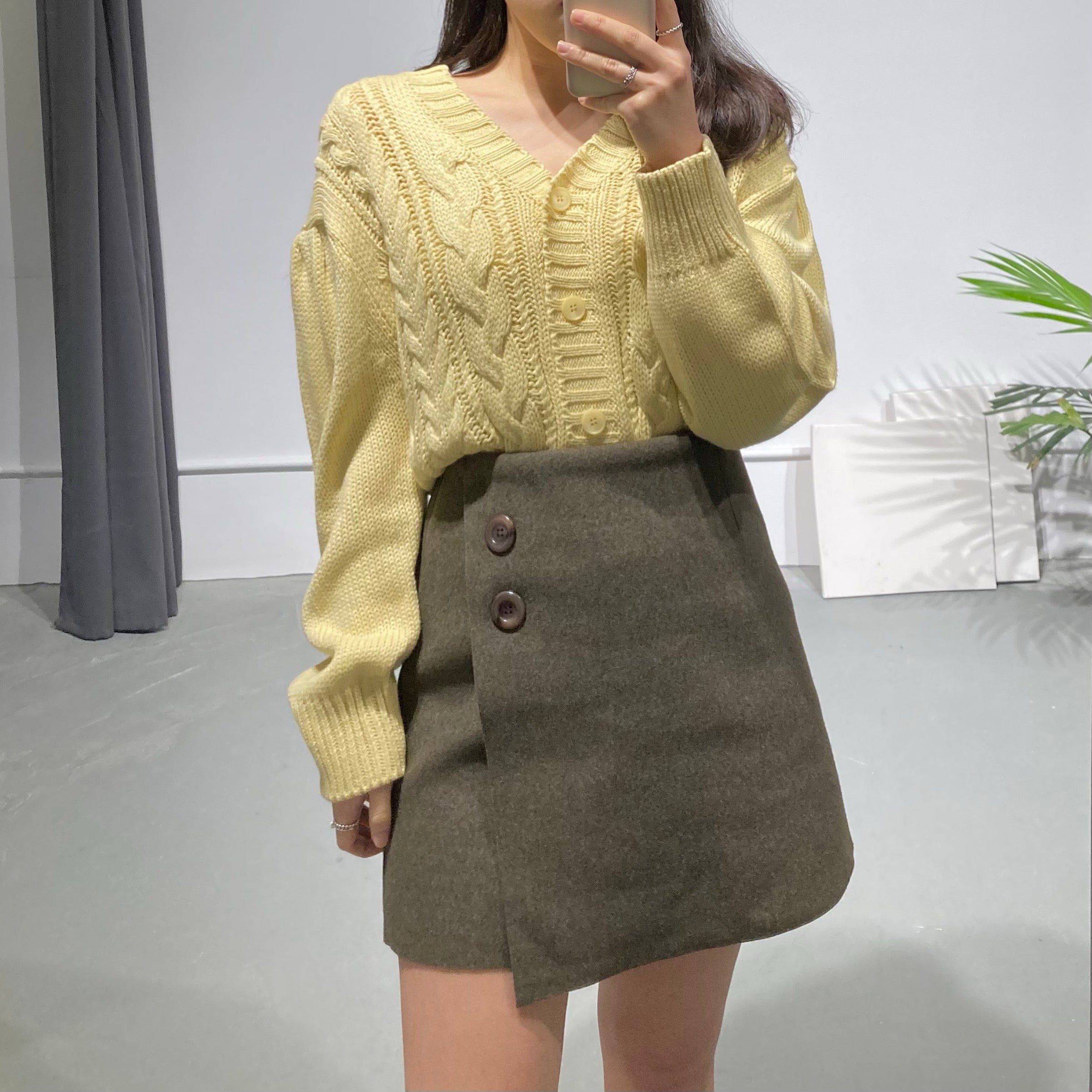 DHOLIC Wool Button Skirt