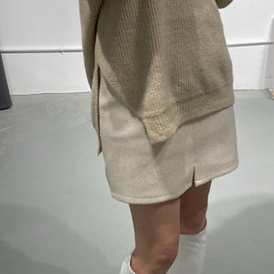 Rose Wool Slit Skirt