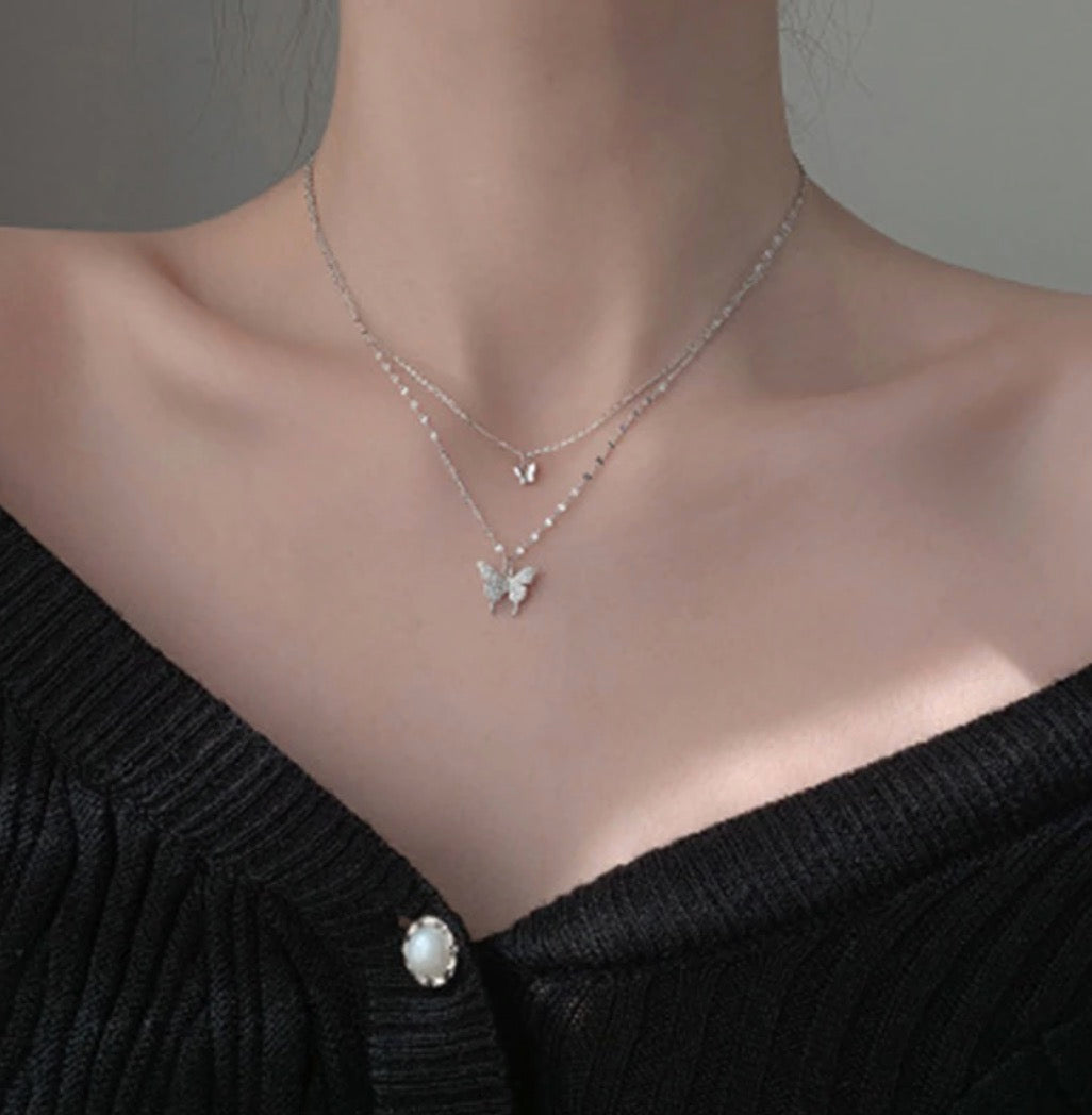 Layered Butterfly Necklace (925 Silver)